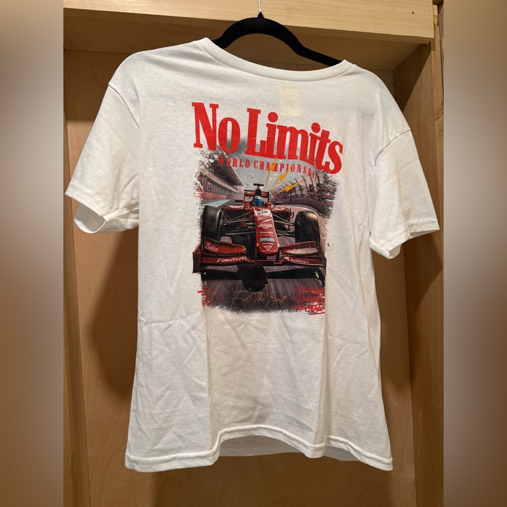 No Limits White Graphic Racing T-Shirt Youth Large NEW